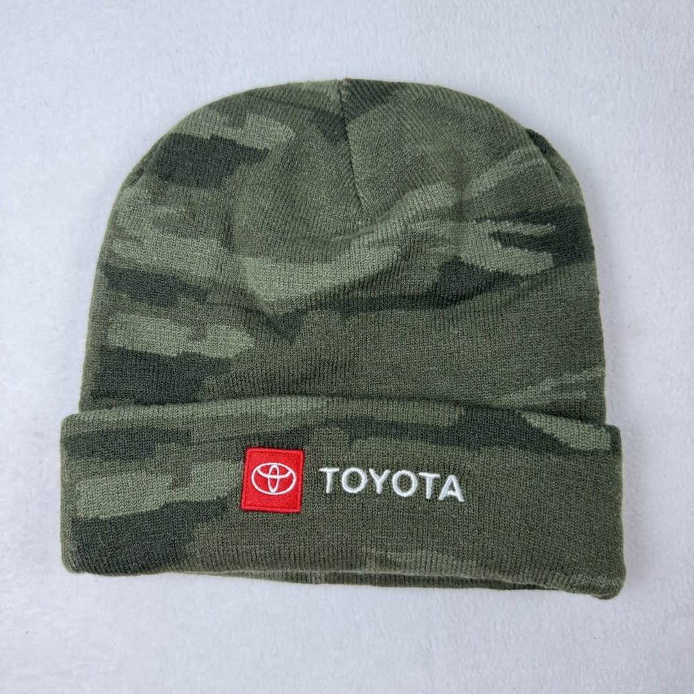 Toyota Camo Cuffed Beanie Hat One Size Stocking Cap Red Embroidered Logo